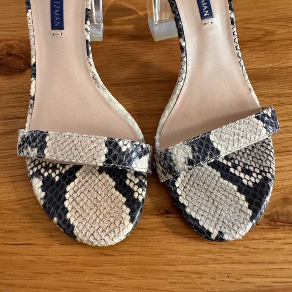 Stuart Weitzman Nearlynude Clear Heel Snake Print Sandal Heels Size 7 - Picture 5 of 14